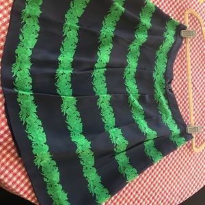 Navy A line skirt with green flowers!